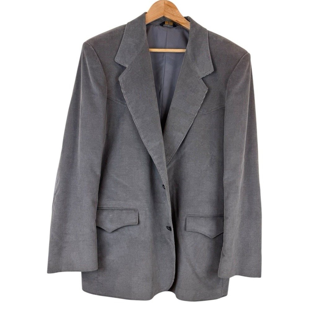 Vintage‎ Pioneer Wear Jacket Mens 46L Grey Corduroy Western Blazer USA 70s Elbow